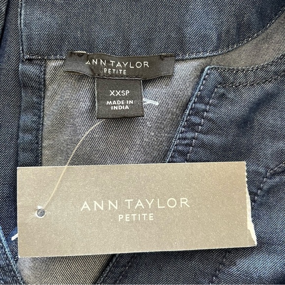 Ann Taylor Shift Dress Size XXS Petite NWT Notch Neck Short Sleeve Chambray Blue - Picture 8 of 10